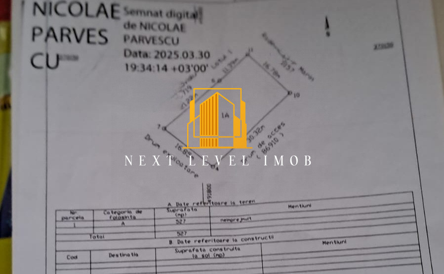 Teren 527 mp intravilan Geamana, str. Teilor